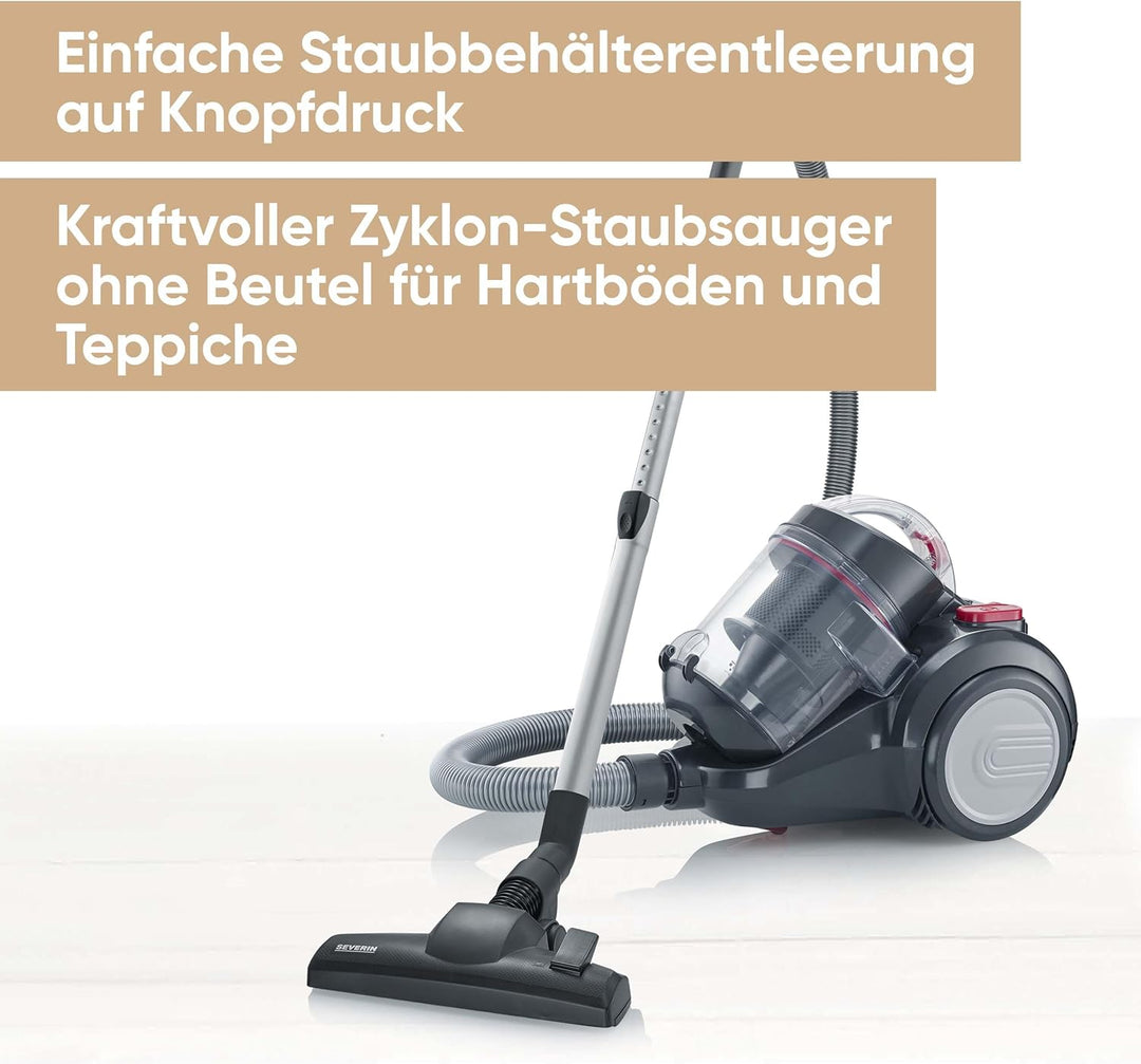 SEVERIN Beutelloser Zyklon-Staubsauger, Bodenstaubsauger für konstante Saugkraft, Staubsauger ohne B
