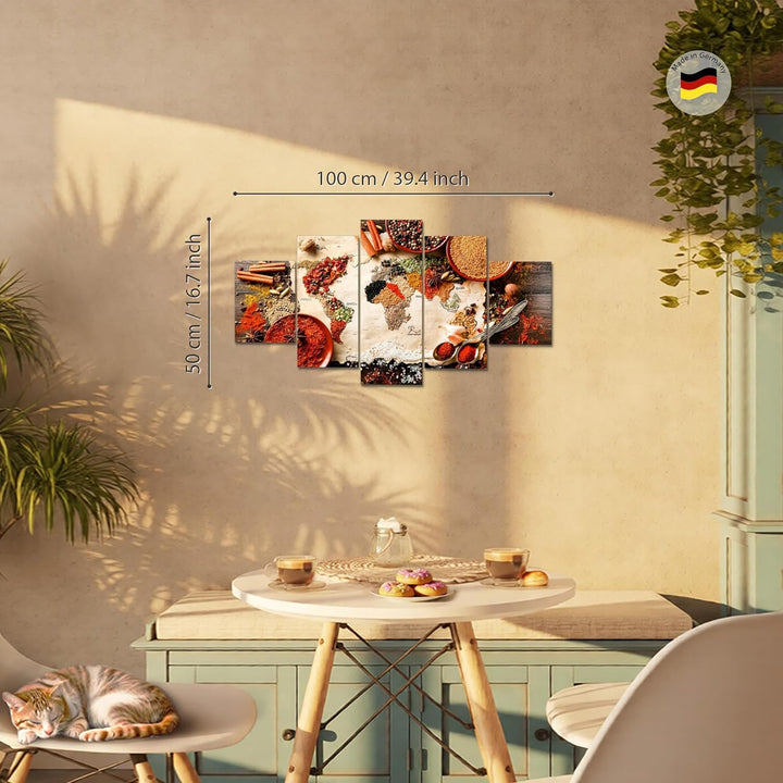 Runa Art Wandbilder Küche Gewürze 5 Teilig Bild auf Vlies Leinwand Deko Esszimmer Küchenbilder Küche