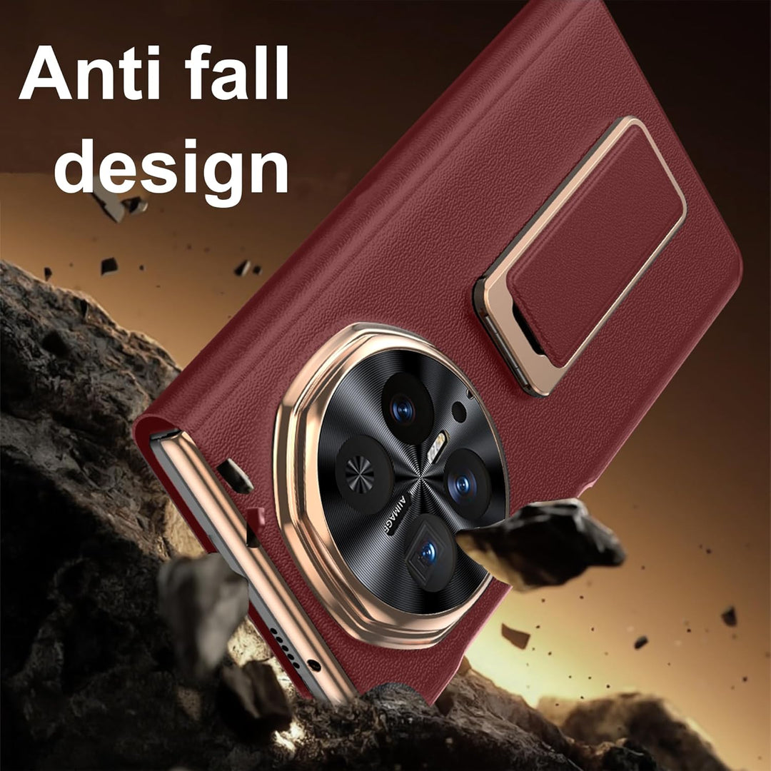 Hülle für Honor magic V6 mit Metall Halter Magnet Ständer, Ultradünn Prämie PU Leder Back Handyhülle