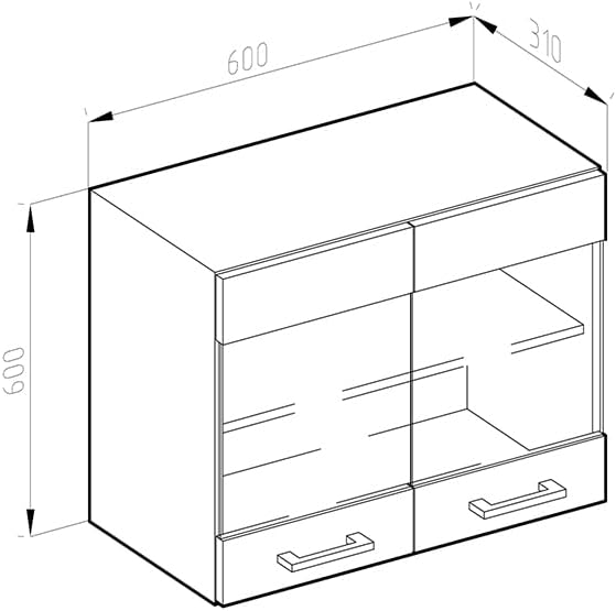 Vicco Küchenschrank Glas R-Line, Goldkraft Eiche/Anthrazit, 60 cm Goldkraft Eiche Hängeglasschrank 6