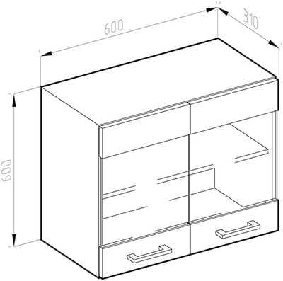 Vicco Küchenschrank Glas R-Line, Weiss Landhaus/Anthrazit, 60 cm Hängeglasschrank 60 cm, Hängeglassc