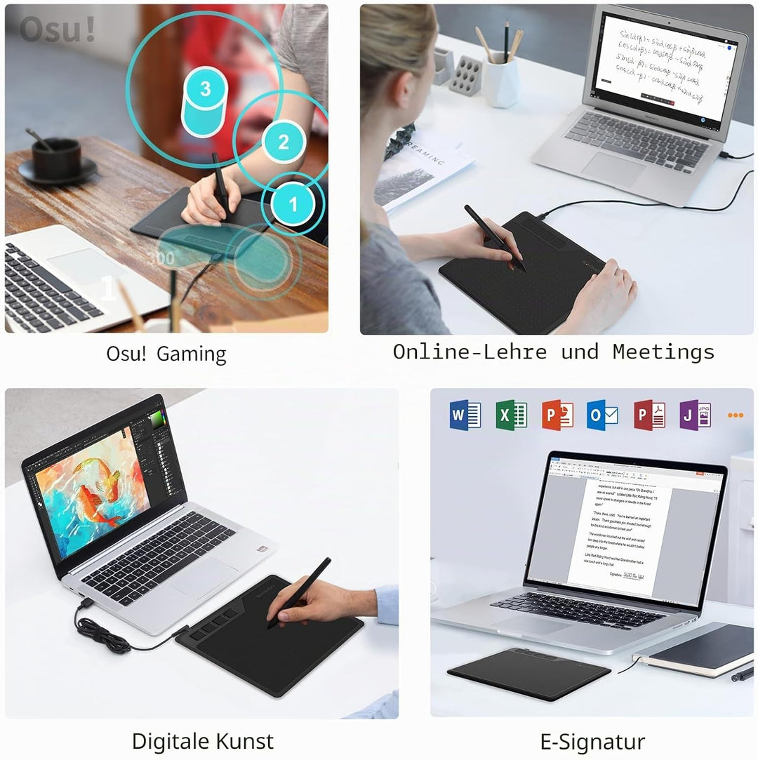 GAOMON S620 Stifttablett (mit 4 Tasten und batterielosem Stift) zum Handschrift &amp; Zeichnen, kompatib