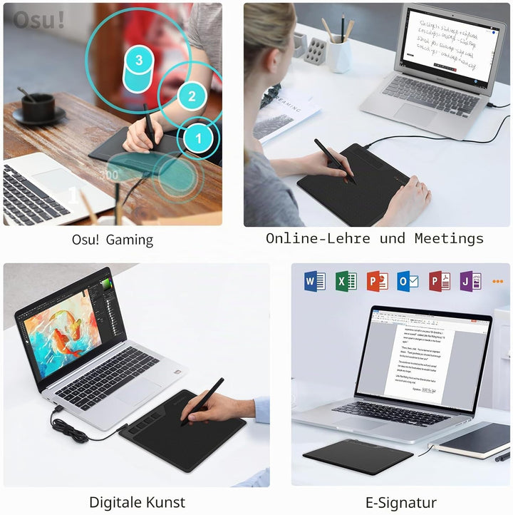 GAOMON S620 Stifttablett (mit 4 Tasten und batterielosem Stift) zum Handschrift &amp; Zeichnen, kompatib