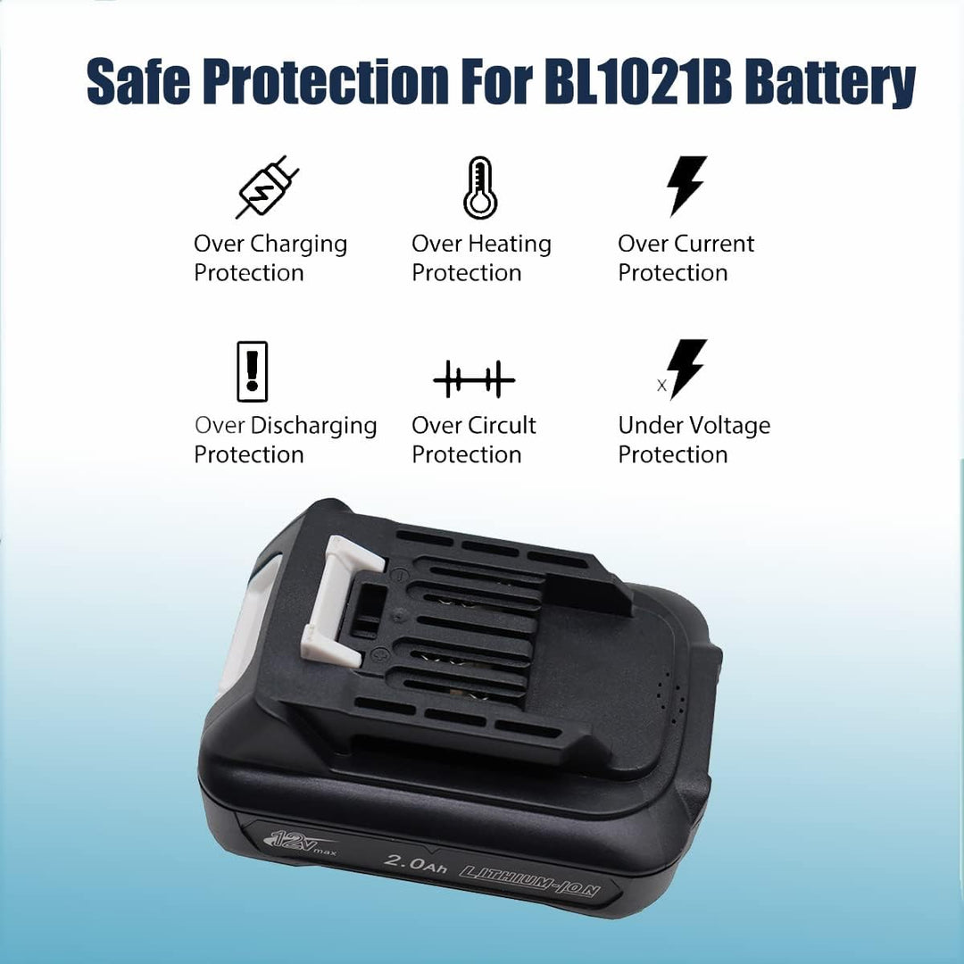 FengWings® BL1021B 2.0Ah Akku 2X Mit Ladegerät DC10WD DC10SB, Kompatibel mit Makita 12V Akku BL1016