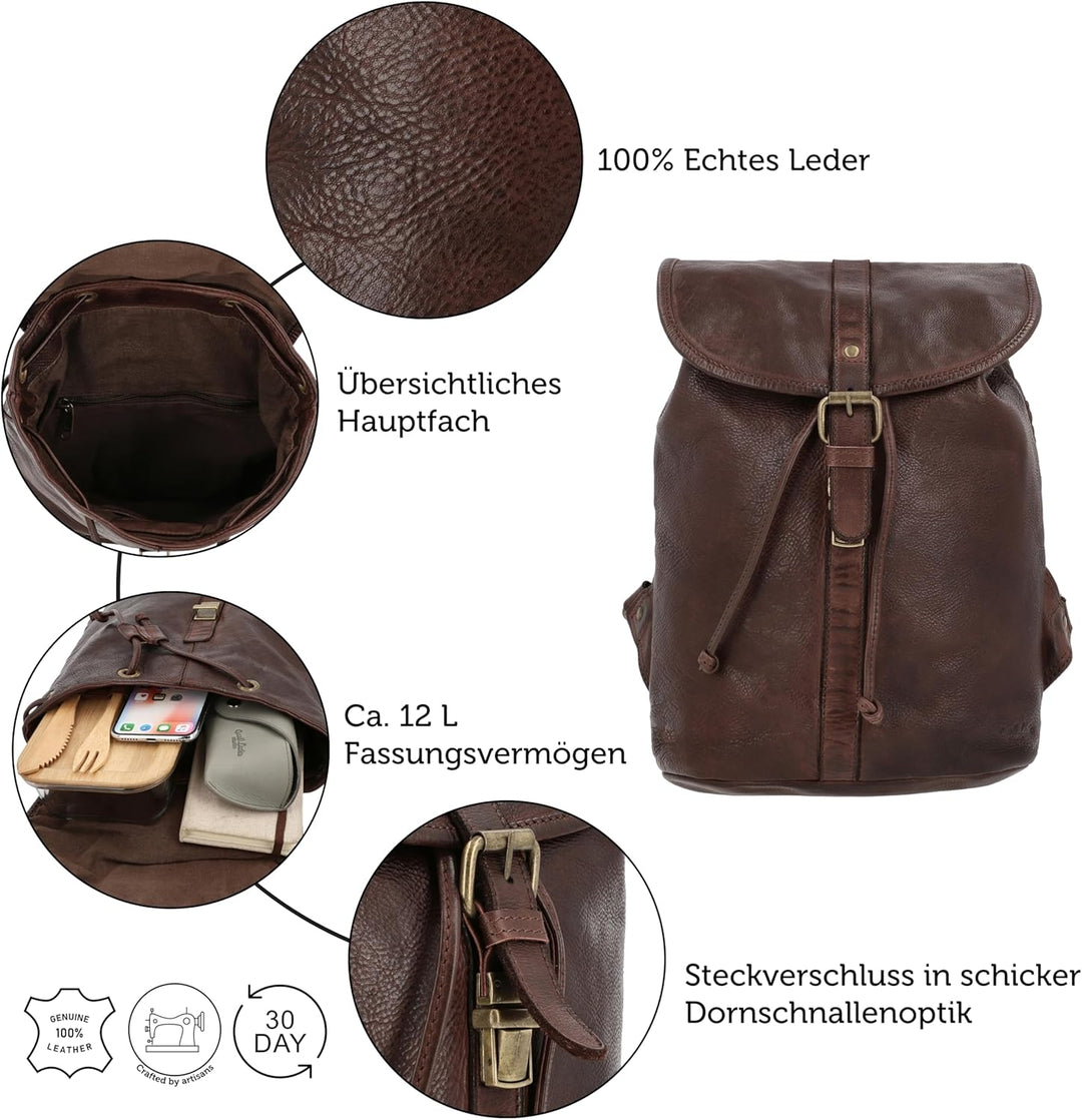Gusti Rucksäcke Leder - Bennett Damen Lederrucksack Cityrucksack Backpack Daypack Wasserdicht 12L Vi