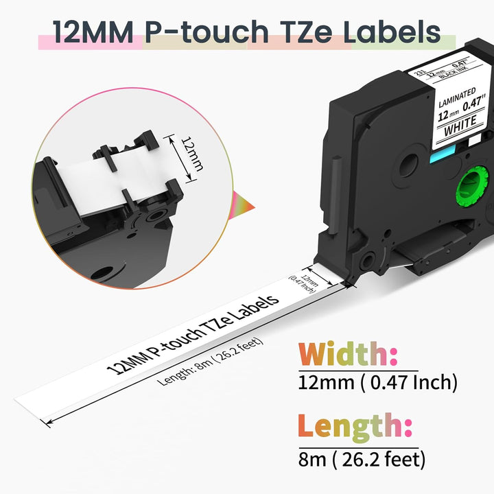 6x Markurlife TZe Schriftband 12mm Kompatibel mit Brother P-Touch Bänder TZe-231 12mm 0,47 laminiert