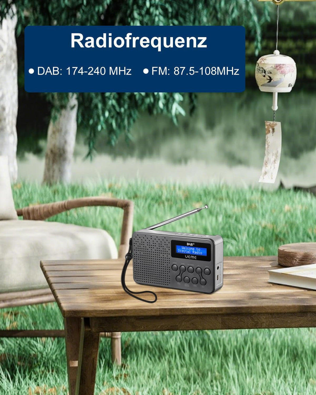 UEME Tragbares DAB+ DAB FM-Radio mit 3W Lautsprecher mit verbessertem Bass, Integriertem 2600mAh Lit