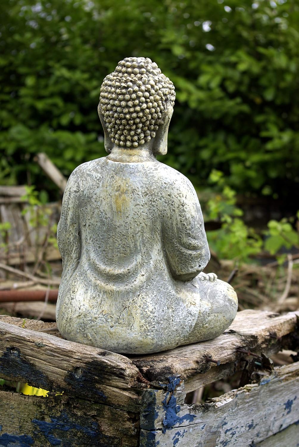 GeKi Trend Buddha Garten Figur 30,5 cm gross frostfest wetterfest grau Antik Stein-Optik Deko
