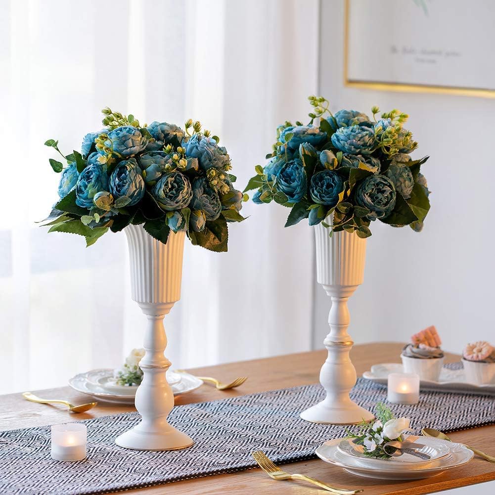 NUPTIO 2 Stück Metall Blumenvase Weiss Tischdekoration Herzstück, Elegante Hochzeit Mittelstücke Vas