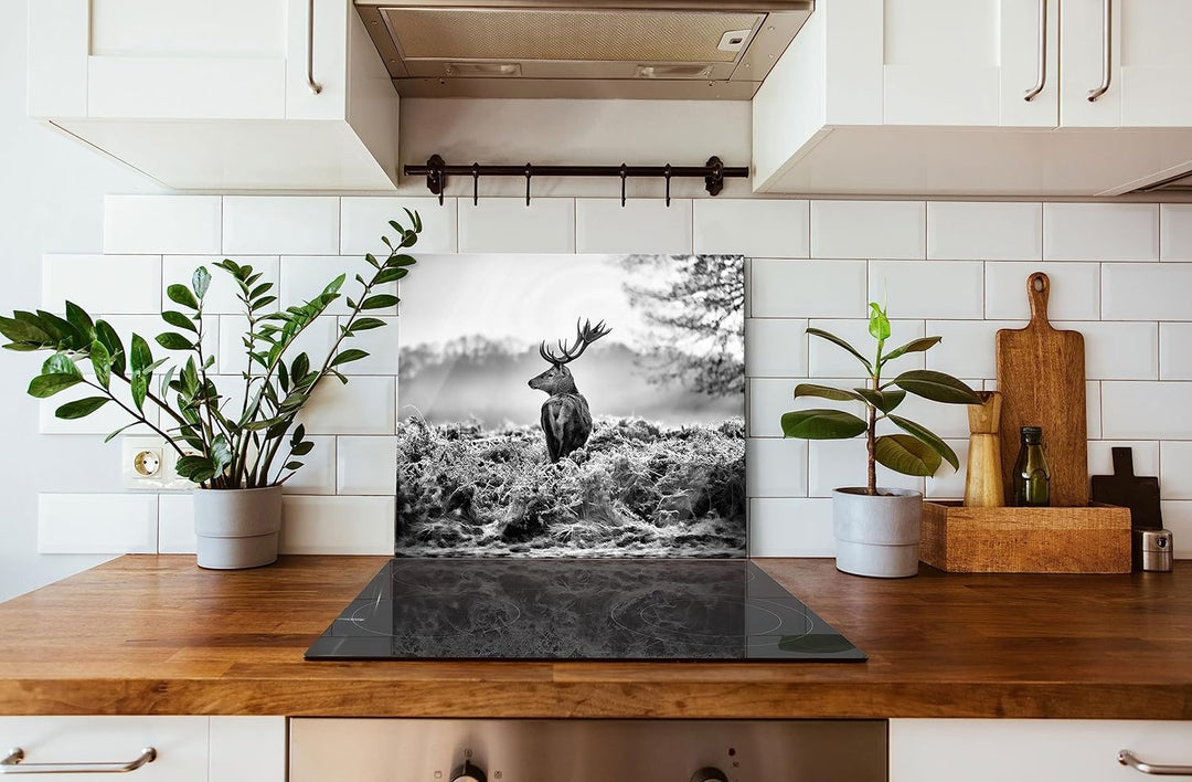 Stolzer Hirsch Herdabdeckplatte & Spritzschutz aus Echtglas | Für Herd-Kochfelder | 60x52 cm