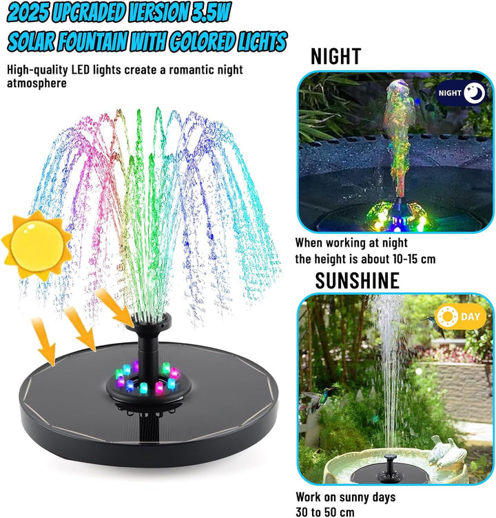 Solar Fountain, Fancysky Springbrunnen Solar with 8 Nozzles, 16cm Solarbrunnen für Draussen, Solar F