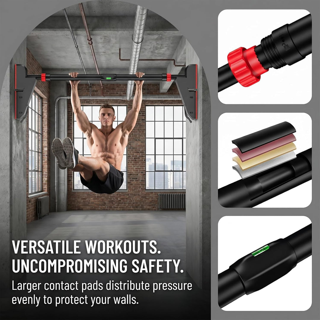 Verstellbare Klimmzugstange 76–95cm ohne Bohren, 3-fach Arretierung | Ergonomische Griffe, breite ru