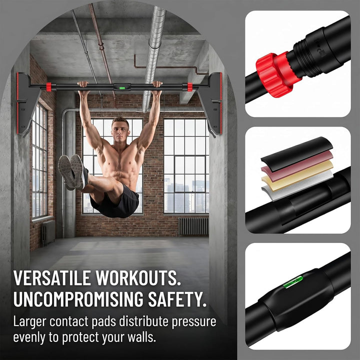 Verstellbare Klimmzugstange 76–95cm ohne Bohren, 3-fach Arretierung | Ergonomische Griffe, breite ru