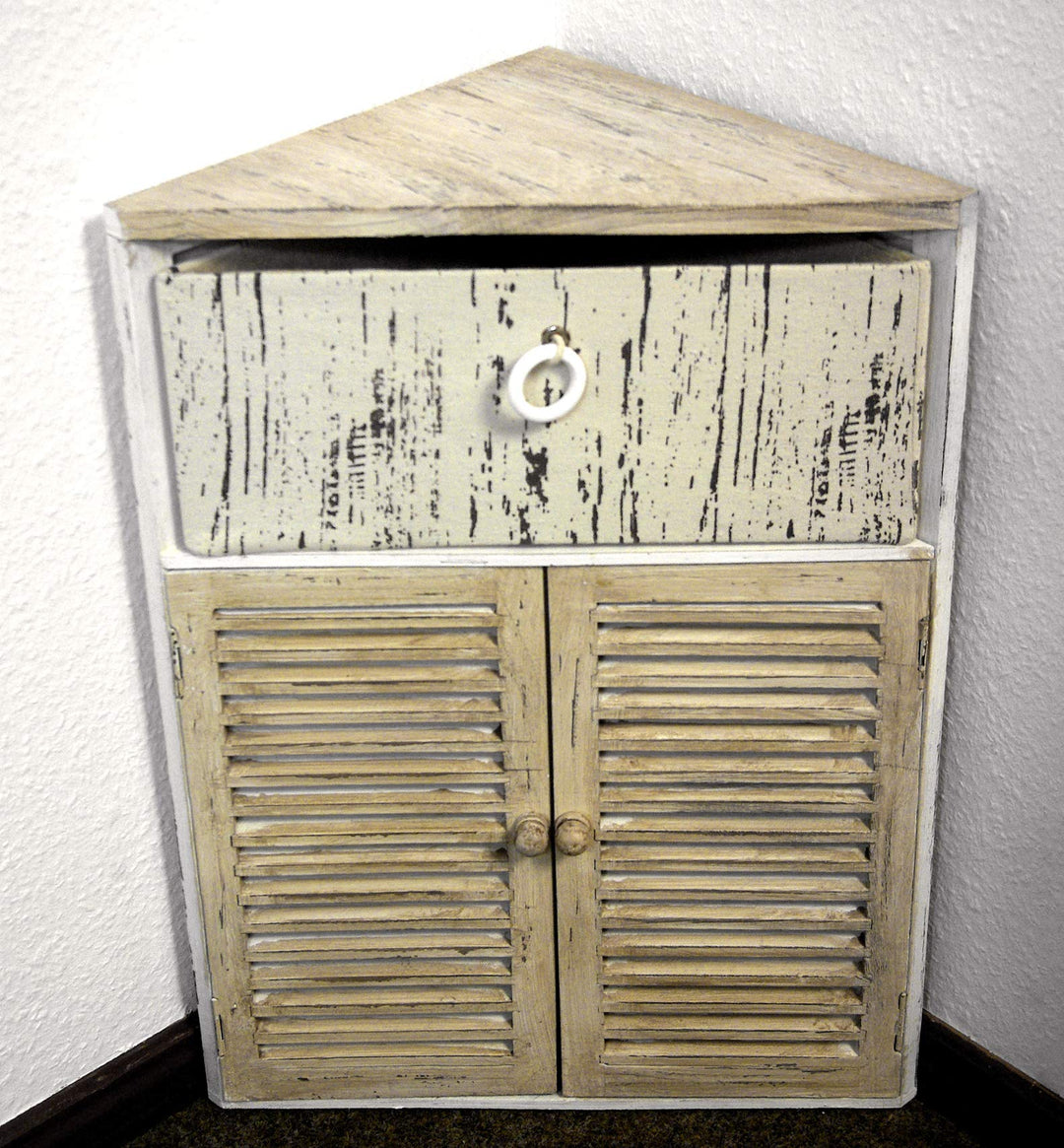 GeKi Trend Chabby Chic Eckschrank klein Kommode Holz 1 Schublade und Lamellentür 63 cm H Landhaus Vi