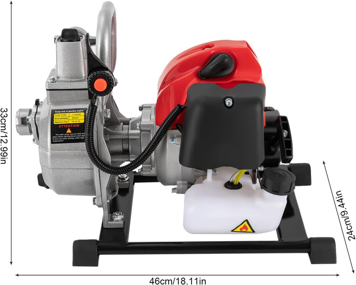 Benzin-Wasserpumpe 1450W Motorleistung, 2-Takt 42.5cc Benzin Schmutzwasserpumpe Wasserpumpe Gartenpu