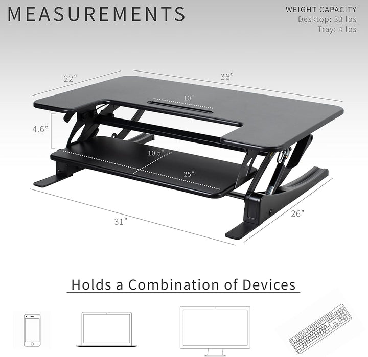 VIVO 91 cm höhenverstellbarer Steh-Sitz-Schreibtischaufsatz, V-Serie, Schnellwechsel-Tisch-Monitorst