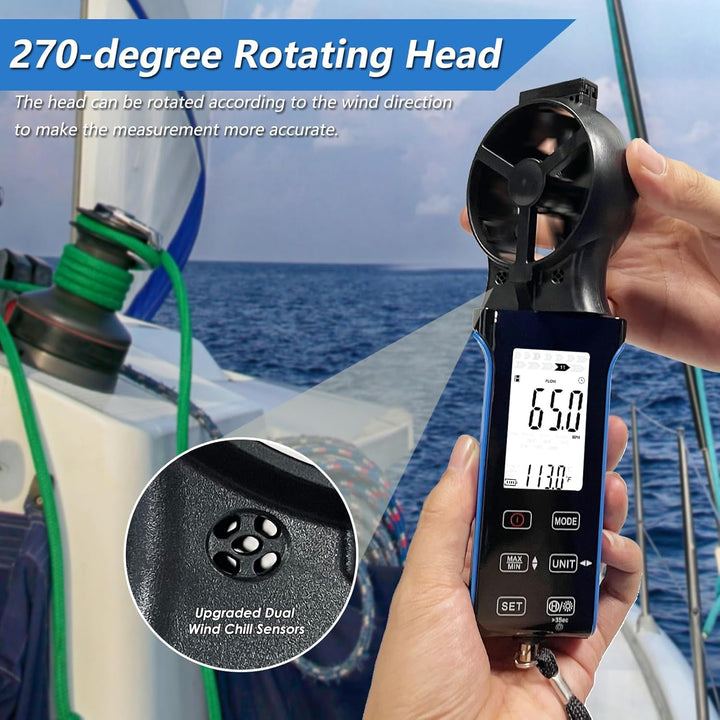 Digital Anemometer CFM/CMM/CMS Luftstrom-Geschwindigkeitsmesser mit LCD Hintergrundbeleuchtetem, Win