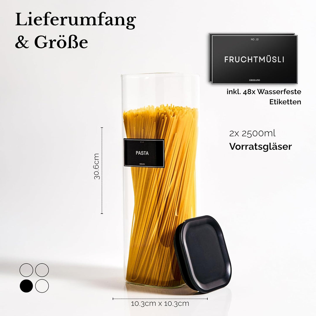 Vorratsgläser eckig mit Deckel 2500ml [2er Set] – Vorratsdosen Glas luftdicht & mottensicher – Spagh