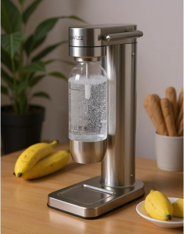 Premium Wassersprudler aus gebürstetem Edelstahl mit 1 x BPA-frei Flaschen SW!ZZ (gebürstetem Edelst