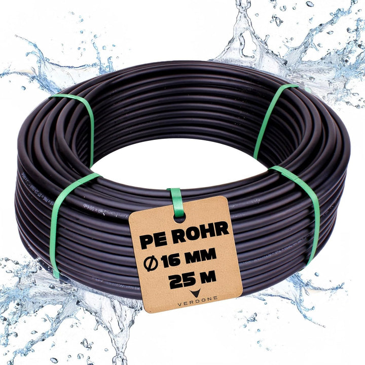PE Rohr 16mm 25m PN6 (6 Bar) für Bewässerung – Wasserleitung für Gartenbewässerung, Verlegerohr für