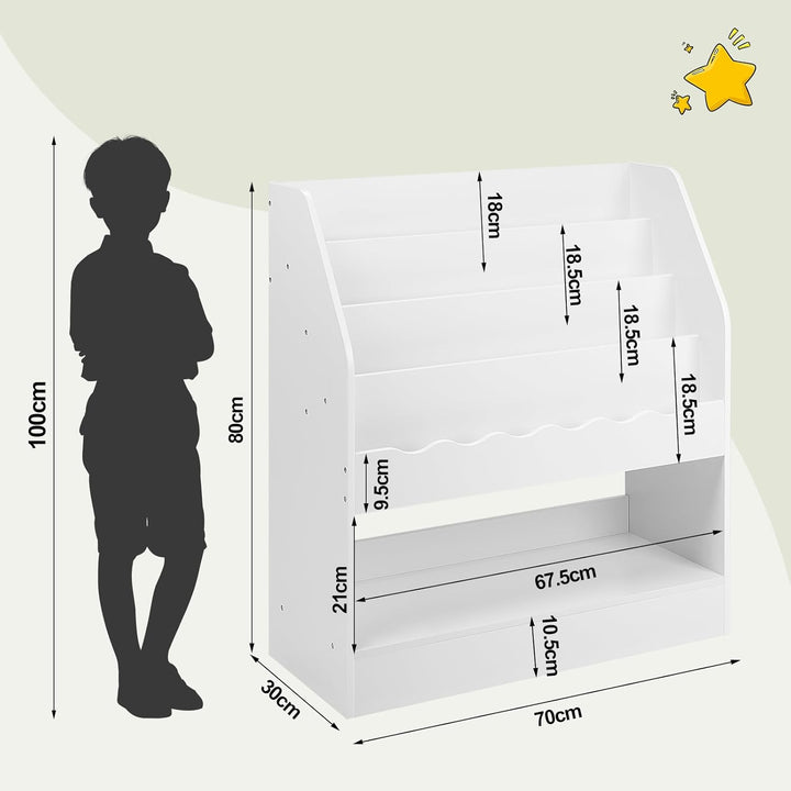 WOLTU Bücherregal Kinder, Kinderregal, weisses Regal Kinderzimmer, mit 5 Fächern, Spielzeugregal, Mo