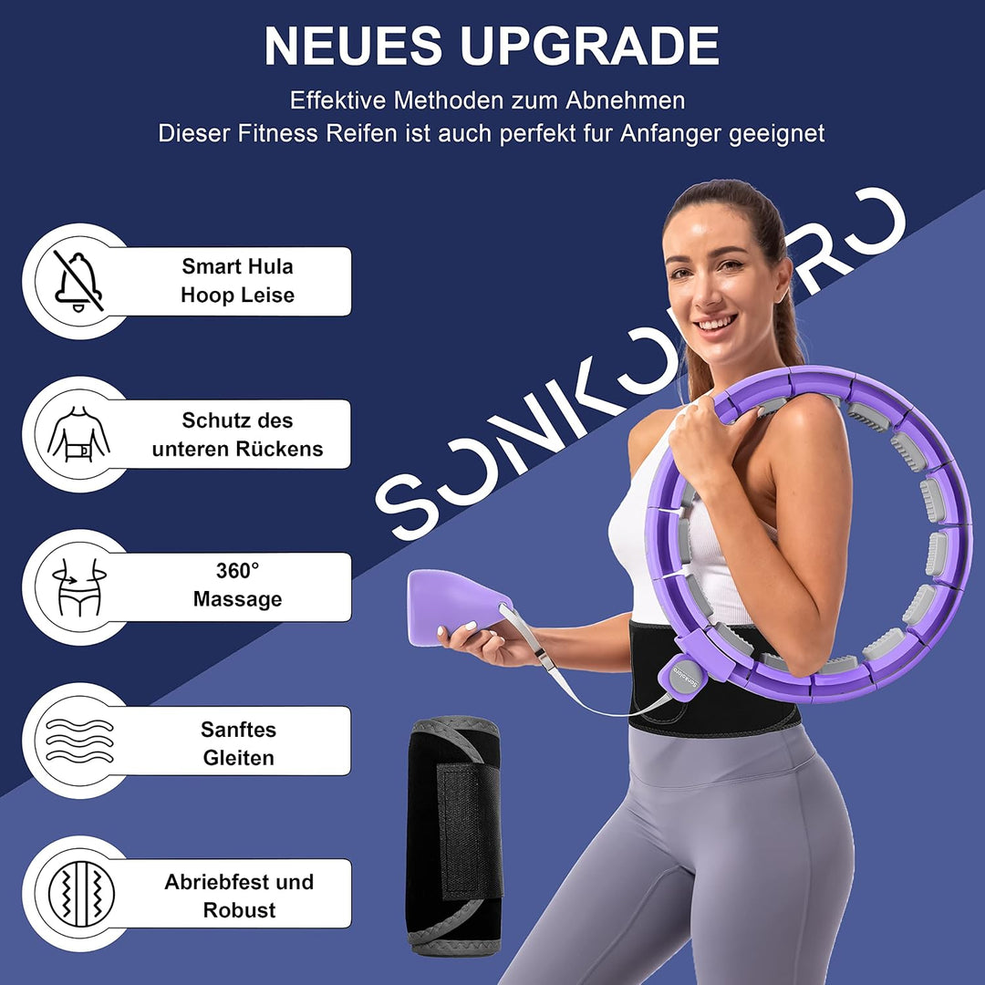 Smart Hoop Reifen Erwachsene und Anfänger, Hullahub Reifen zum Abnehmen，Smart Hoop Leise Fitness Hoo