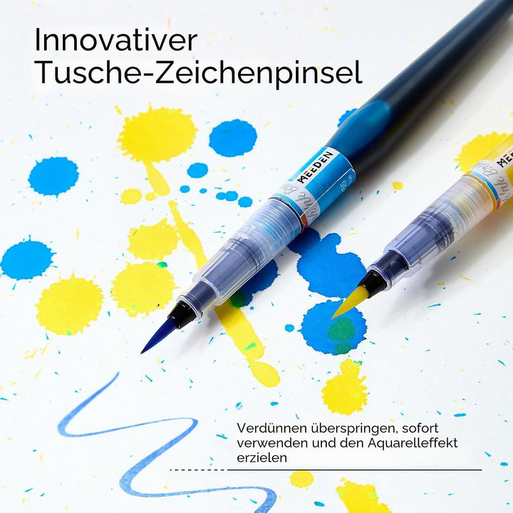 MEEDEN Dye Aquarellpinsel Set mit Tinte: 36 farbstoffbasierte Tinte im Pinselstift mit 24 Grundfarbe