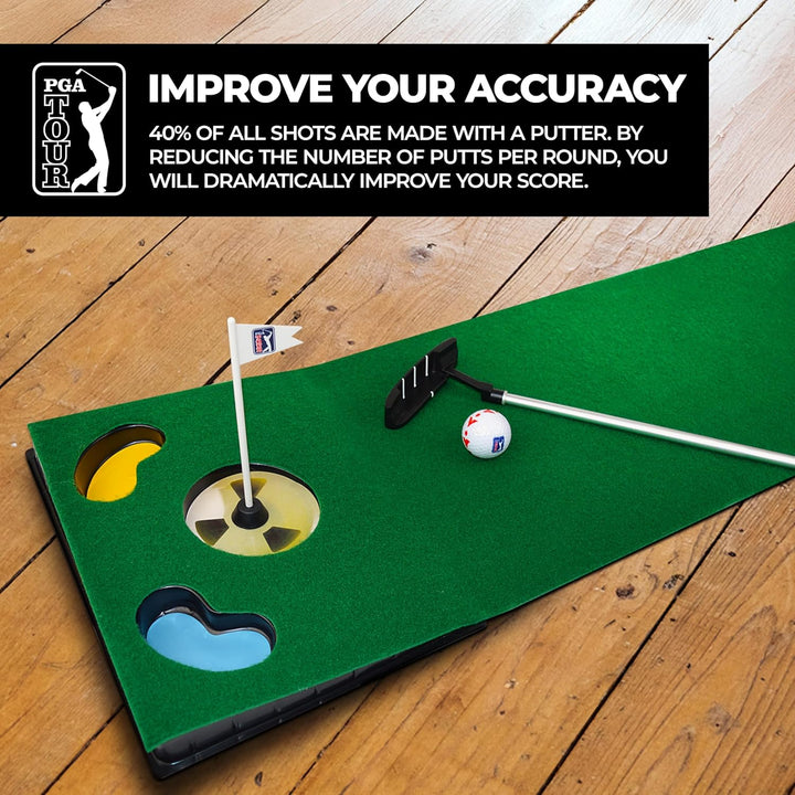 PGA Tour Putting-Matte mit zusammenklappbarem Putter und Ausrichtungsführung, 1,8 m Einzelbett Einze