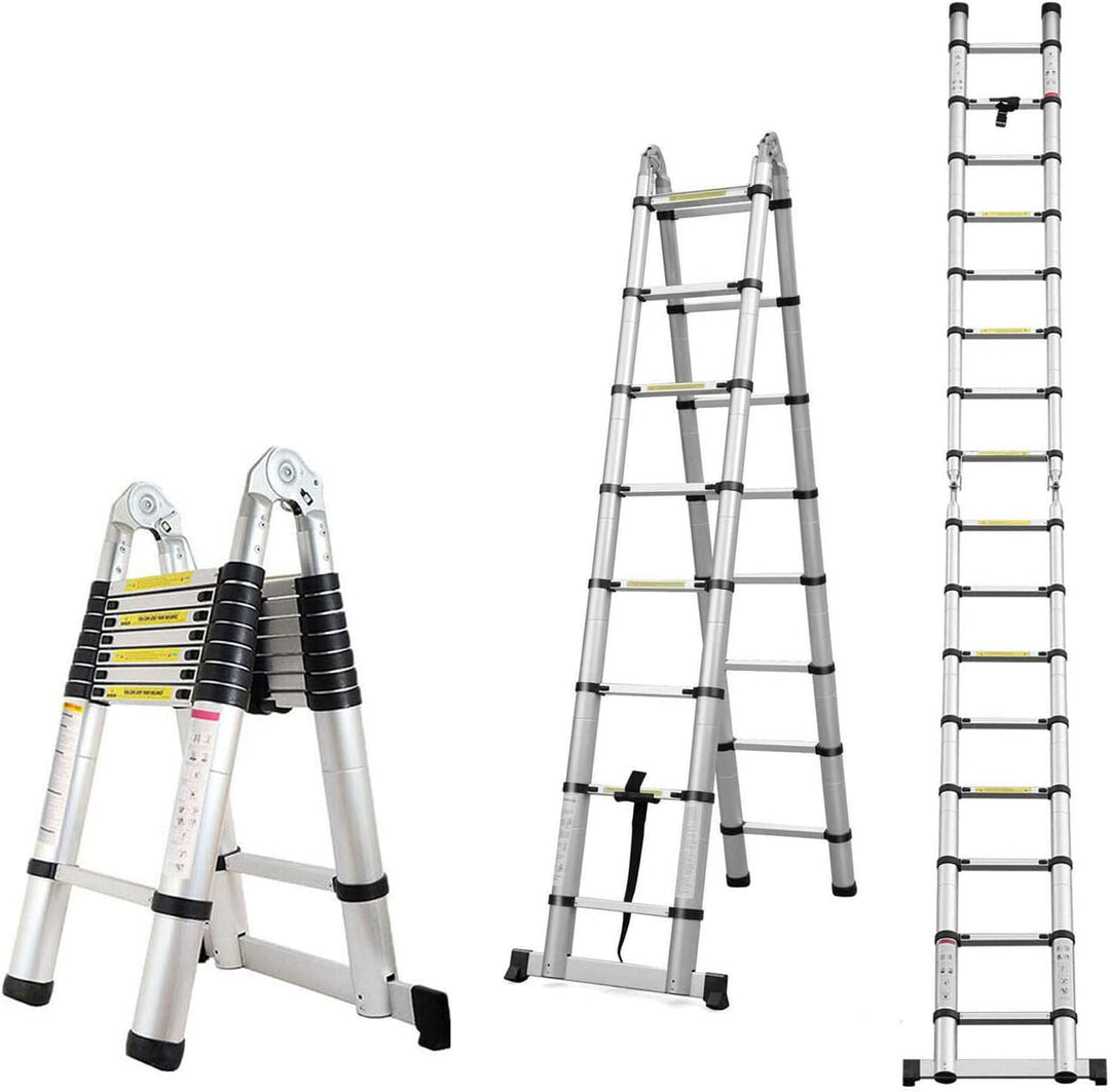5m (2,5+2,5) Aluminium Mehrzweckleiter Teleskopleiter Ausziehbar Leiter Klappleiter Anti-Rutsch Stuf