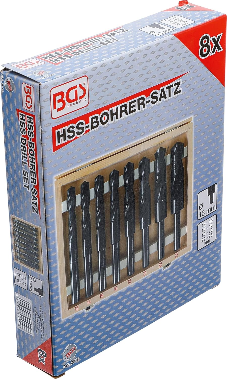 BGS 2019 | HSS-Bohrer-Satz | 8-tlg. | 13 - 25 mm | XXL | 13 mm Schaft für alle