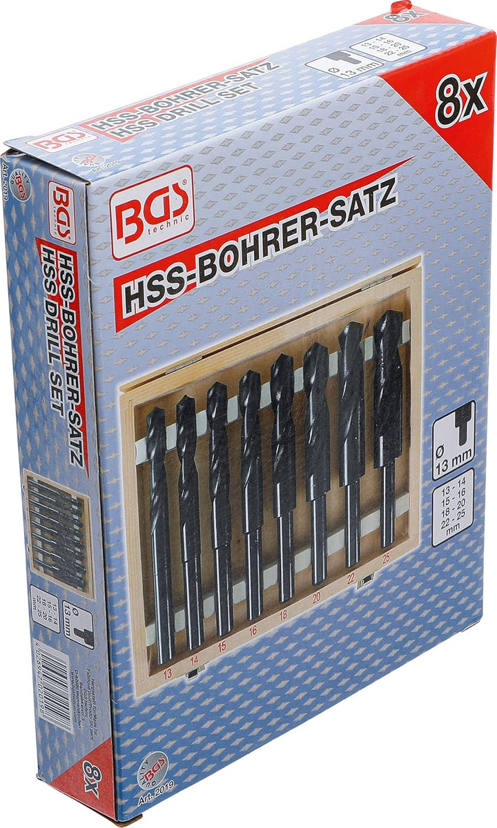 BGS 2019 | HSS-Bohrer-Satz | 8-tlg. | 13 - 25 mm | XXL | 13 mm Schaft für alle