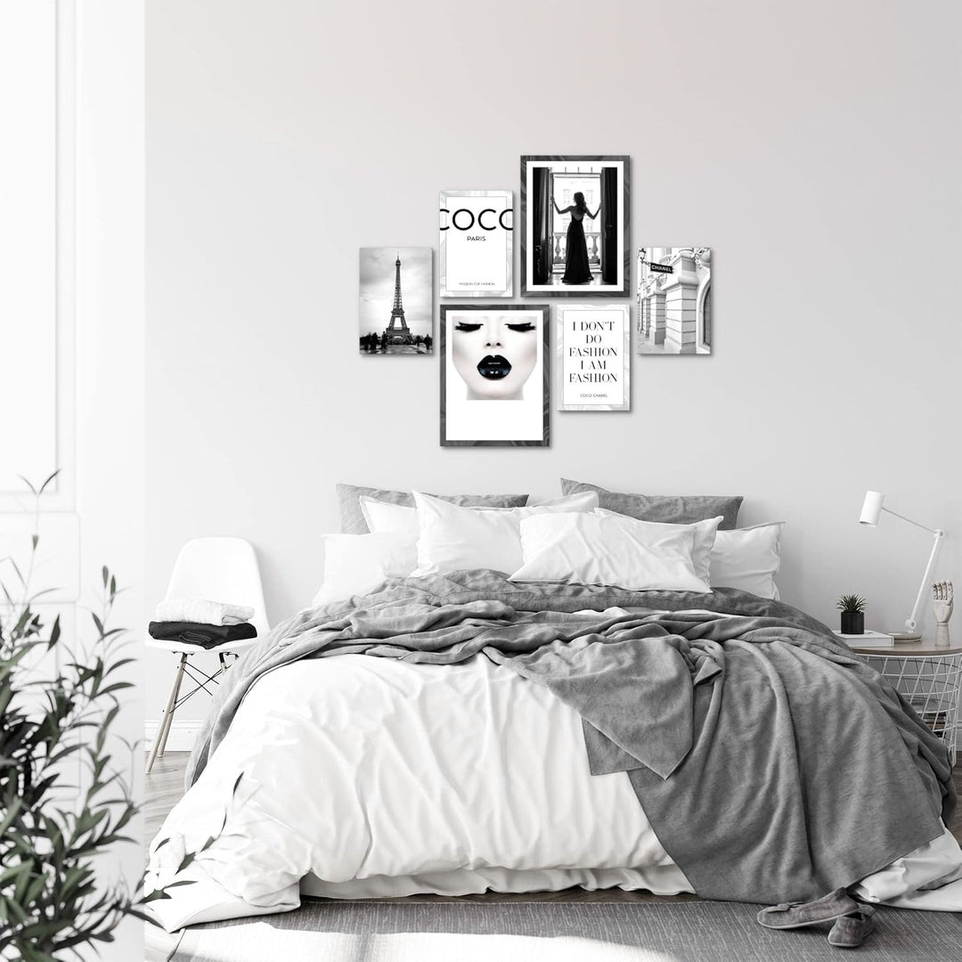 Novart Wandbilder Set Fashion Paris Coco - KEIN EXTRA RAHMEN BENÖTIGT - Modern Deko - Wohnzimmer Mäd