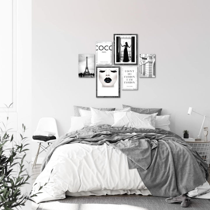 Novart Wandbilder Set Fashion Paris Coco - KEIN EXTRA RAHMEN BENÖTIGT - Modern Deko - Wohnzimmer Mäd