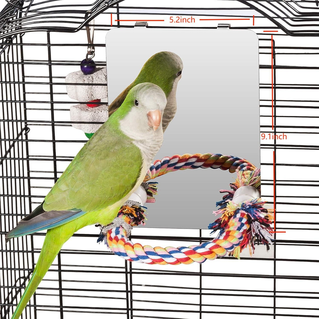 Colorday 18cm Edelstahl Vogel Spiegel mit Seil Perch, Vogelspielzeug (M) Medium, Medium