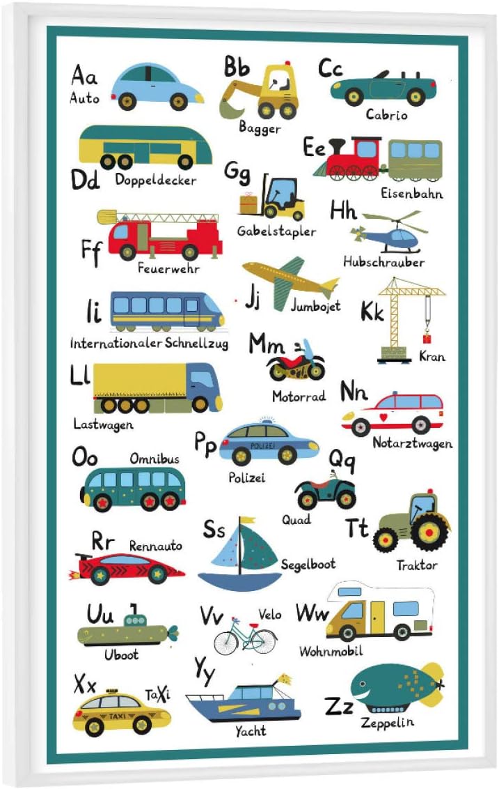 artboxONE Poster mit weissem Rahmen 45x30 cm Für Kinder ABC Lernposter Autos und Fahrzeuge - Bild AB