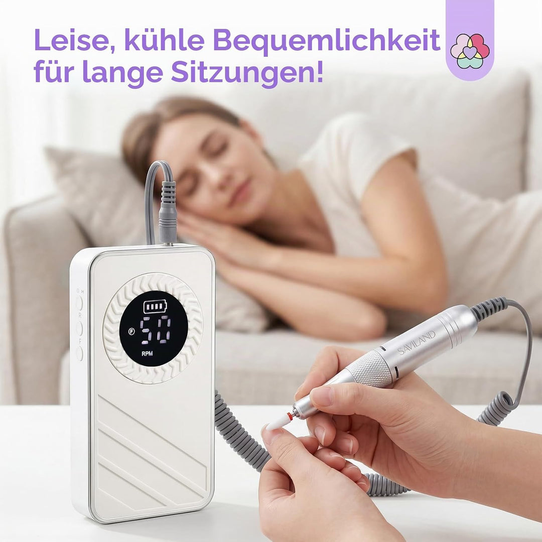 SAVILAND Nagelfräser Kabellos Professionell, Elektrische Nagelfeile Maniküre Set Elektrisch 50000RPM