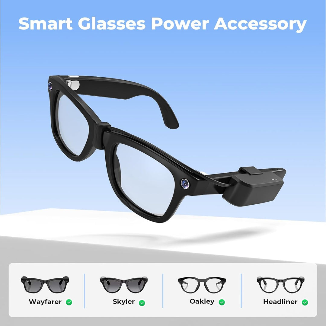 Premium Wearable Battery Pack Compatible with Ray-Ban Meta Smart Glasses, 16g Ultra-Lightweight Char