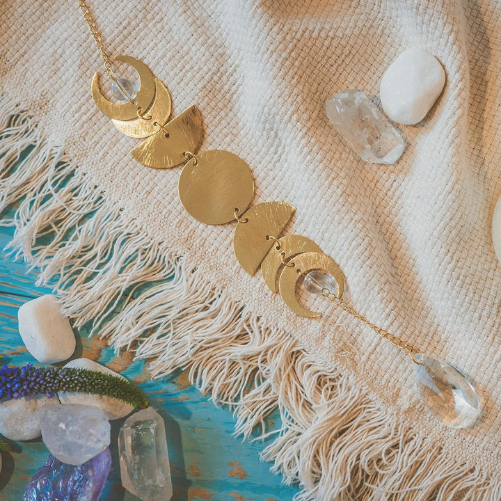Boho-berry Sonnenfänger mit Prisma Kristall | Boho Mondphasen Girlande | Gold Deko Aesthetic | Deko