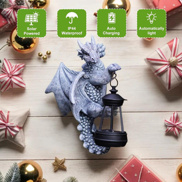 Yeomoo Drachen Figuren mit Solarlampen Baumstamm Gartendeko für Draussen: Lustige Drachen Gartenfigu