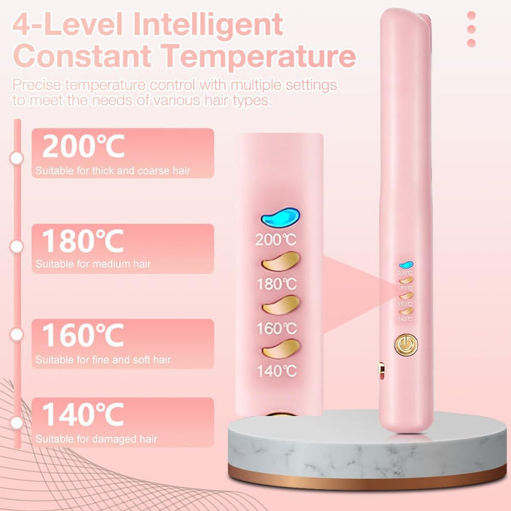 2 In 1 Mini Glätteisen Kabellos und Lockenstab, Hair Straightener, 4 Temperaturen, Wiederaufladbare