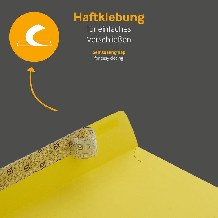100 Stück, Farbige Briefumschläge, DIN C5, Haftklebung mit Abziehstreifen, Gerade Klappe, 130 g/qm C