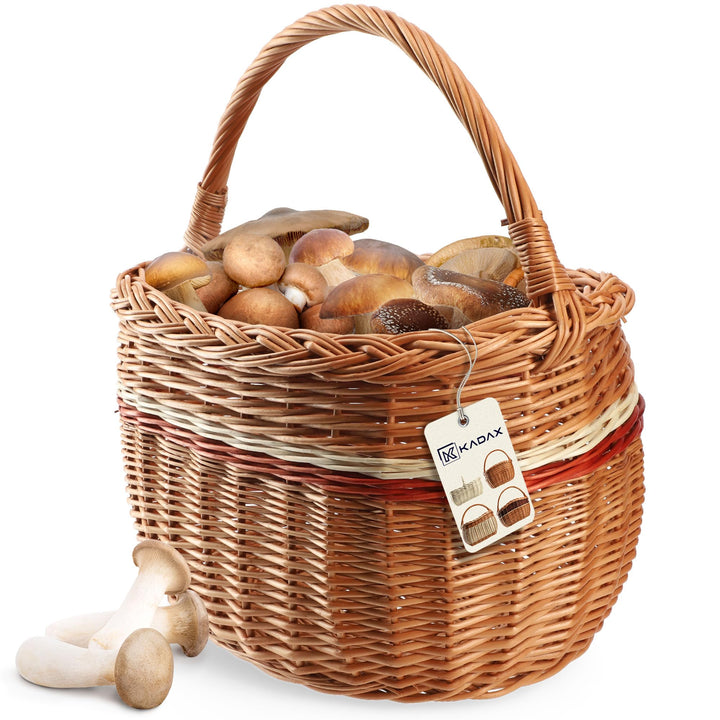 KADAX Weidenkorb für Pilze, Ovaler Korb zum Einkaufen, robuster Picknickkorb mit dem Henkelgriff, Fl