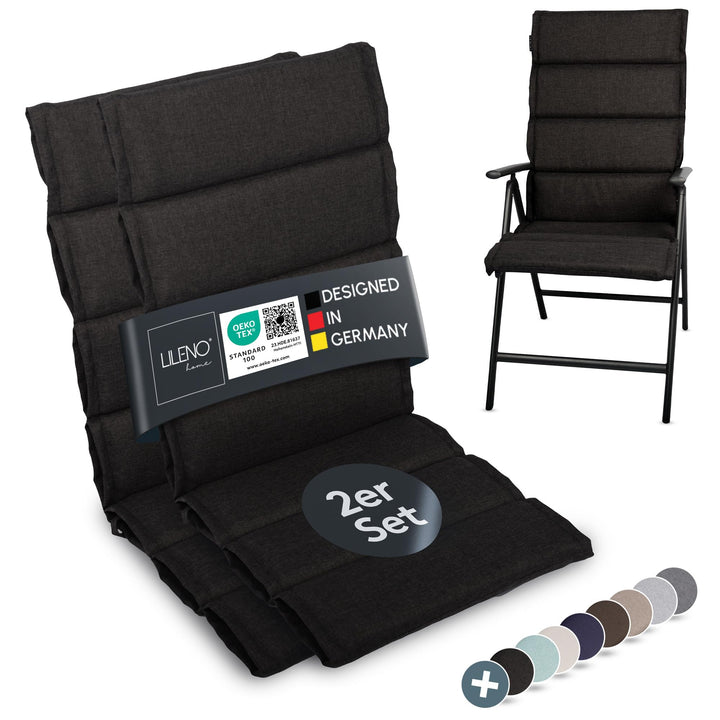 LILENO HOME Gartenstuhl Auflagen als [2er Set - Hochlehner] in Anthrazit - Bequeme Liegen als Sitzau