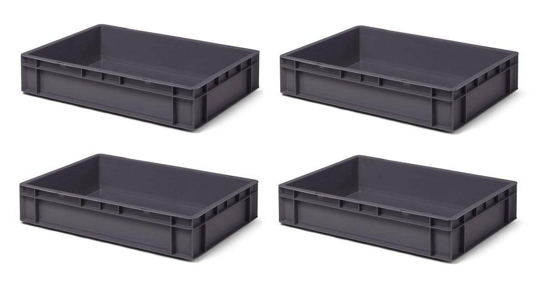 4 Stk. Transport-Stapelkasten TK612-0, grau, 600x400x120 mm (LxBxH), aus PP, Volumen: 22 Liter, Trag