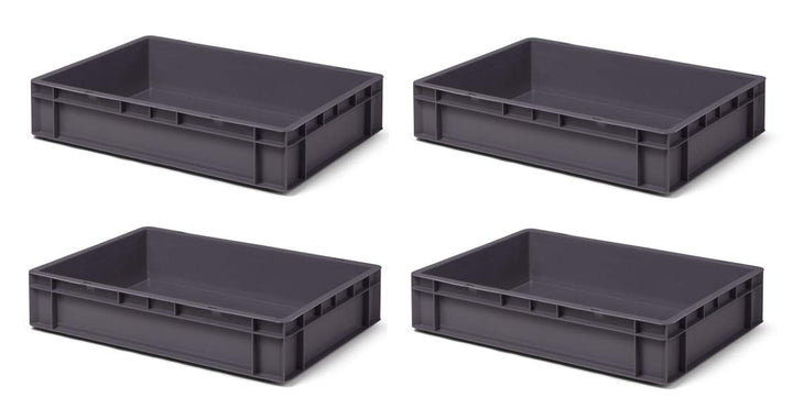 4 Stk. Transport-Stapelkasten TK612-0, grau, 600x400x120 mm (LxBxH), aus PP, Volumen: 22 Liter, Trag