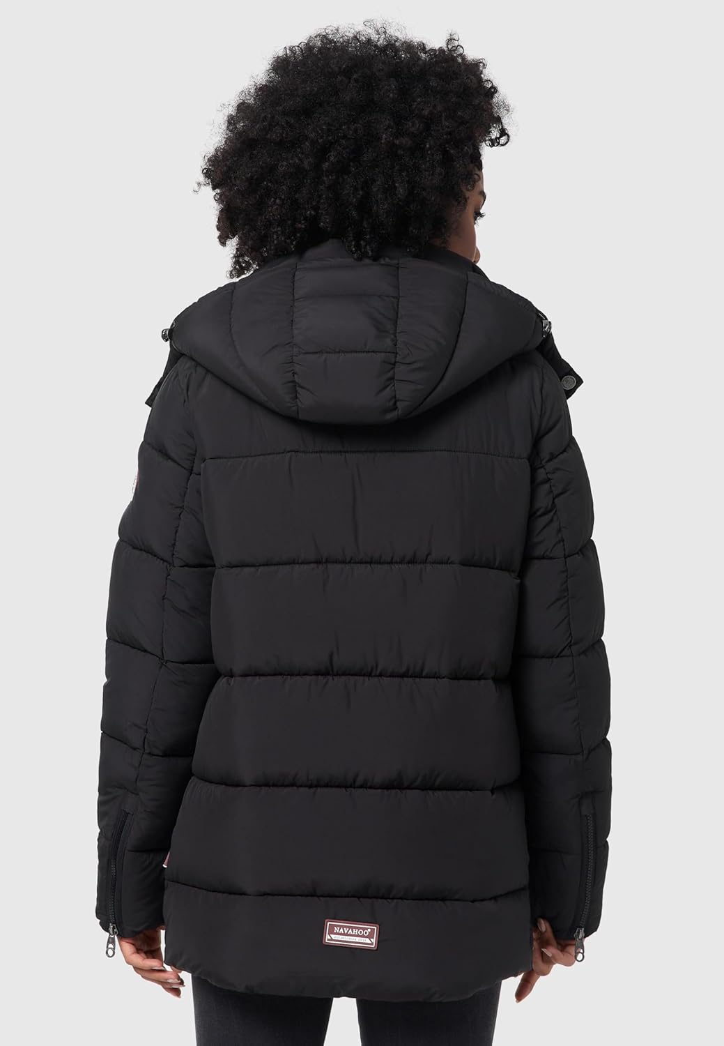 Navahoo Damen Kurze Winterjacke Steppjacke warm mit Abnehmbarer Kapuze Wattewölkchen XS-XXL S Schwar