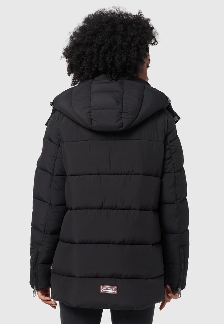 Navahoo Damen Kurze Winterjacke Steppjacke warm mit Abnehmbarer Kapuze Wattewölkchen XS-XXL S Schwar