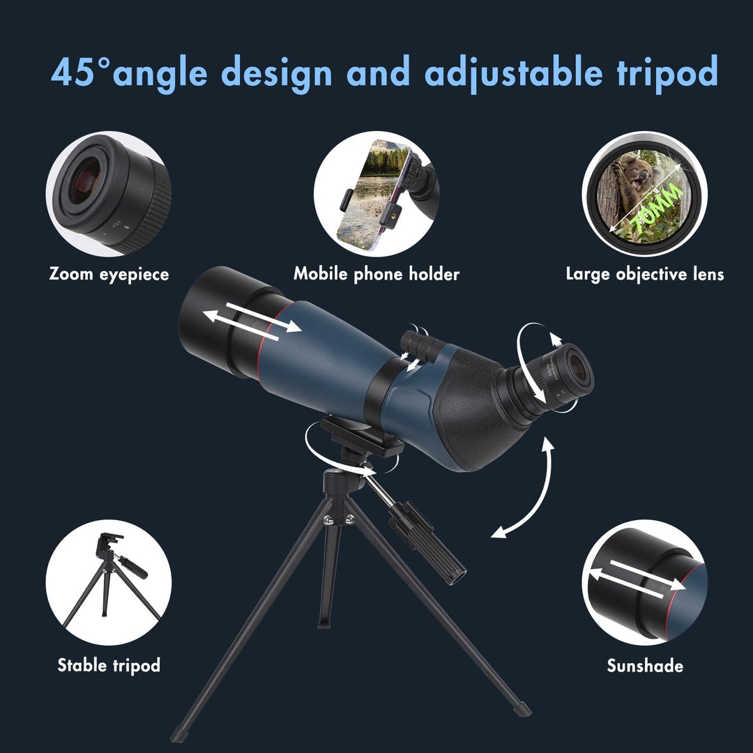 25-75x70 HD Spektiv Sportschützen mit Stativ- und Smartphone-Adapter, Zoom Bak4 Prism FMC Lens 45-Gr