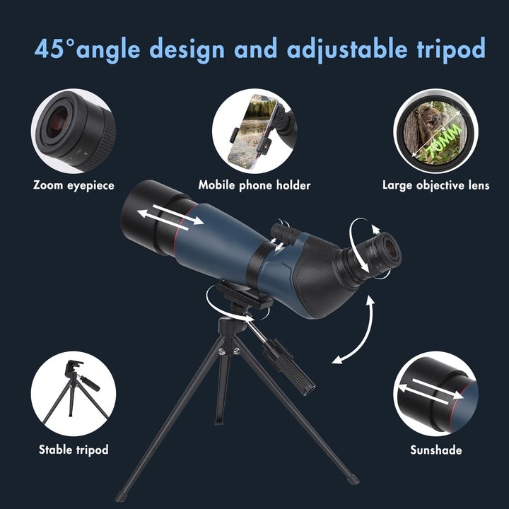 25-75x70 HD Spektiv Sportschützen mit Stativ- und Smartphone-Adapter, Zoom Bak4 Prism FMC Lens 45-Gr