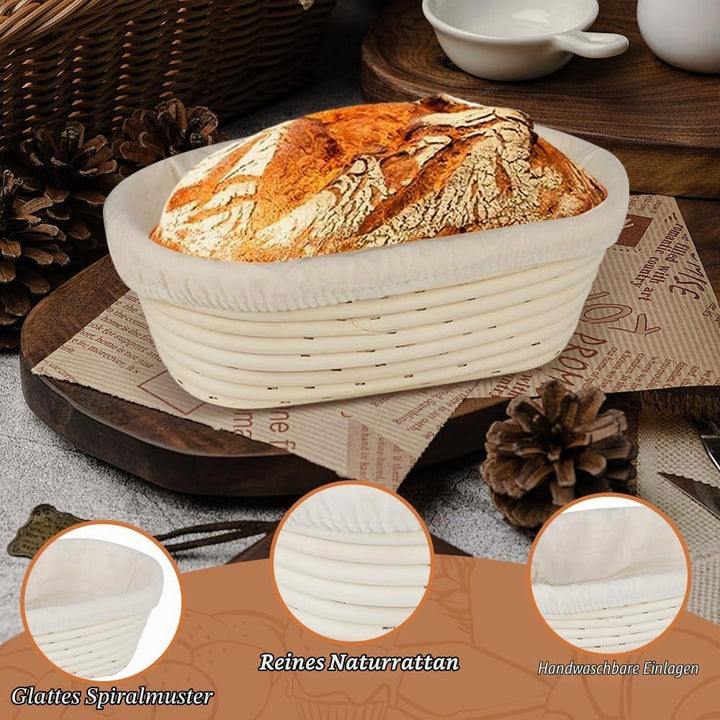 Sauerteig Starter Set, Oval GärkörbchenSet, Brotbacken Startver Set, Gärkorb Brot mit Brotbackzubehö